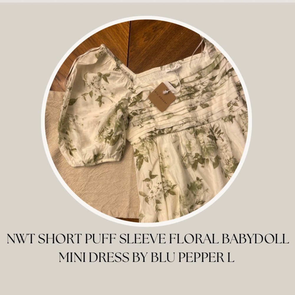 NWT SHORT PUFF SLEEVE FLORAL BABYDOLL
MINI DRESS BY BLU PEPPER L
